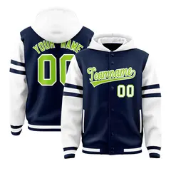 Navy White Raglan Three Stripes Varsity Letterman Jacket Hoodie 1