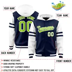 Navy White Raglan Three Stripes Varsity Letterman Jacket Hoodie 4