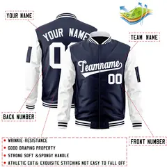 Navy White Raglan Varsity Full-Zip Letterman Bomber Jacket 2