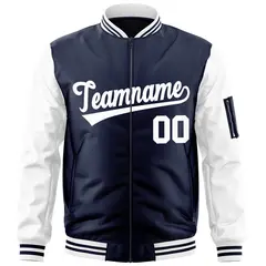 Navy White Raglan Varsity Full-Zip Letterman Bomber Jacket 3