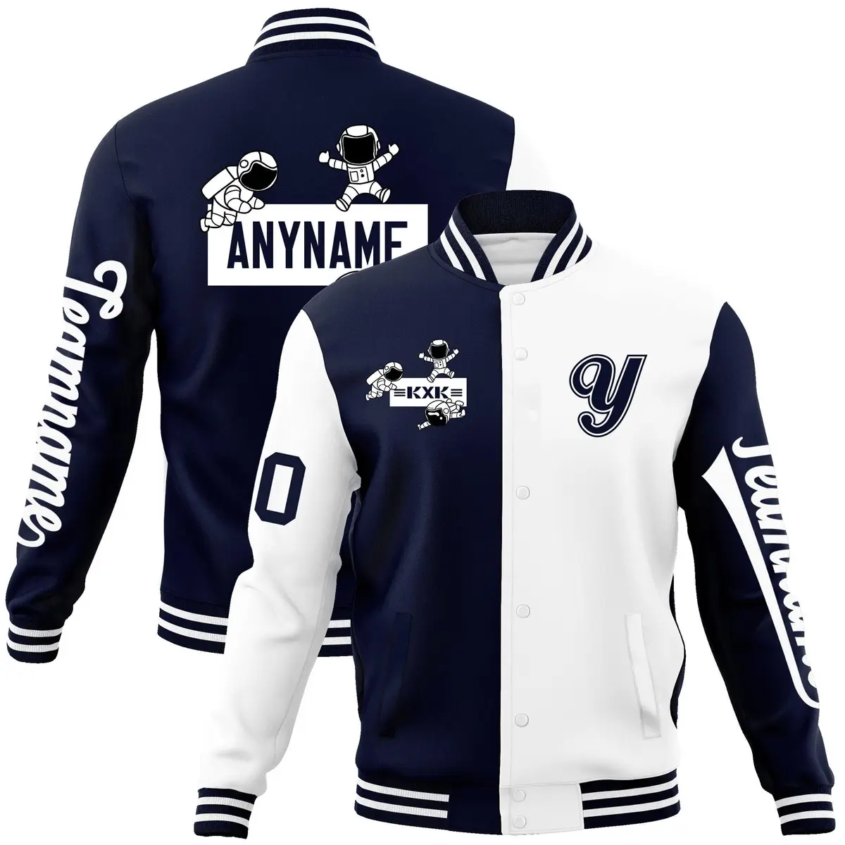 Navy White Raglan Varsity Letterman Jacket