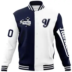 Navy White Raglan Varsity Letterman Jacket 5