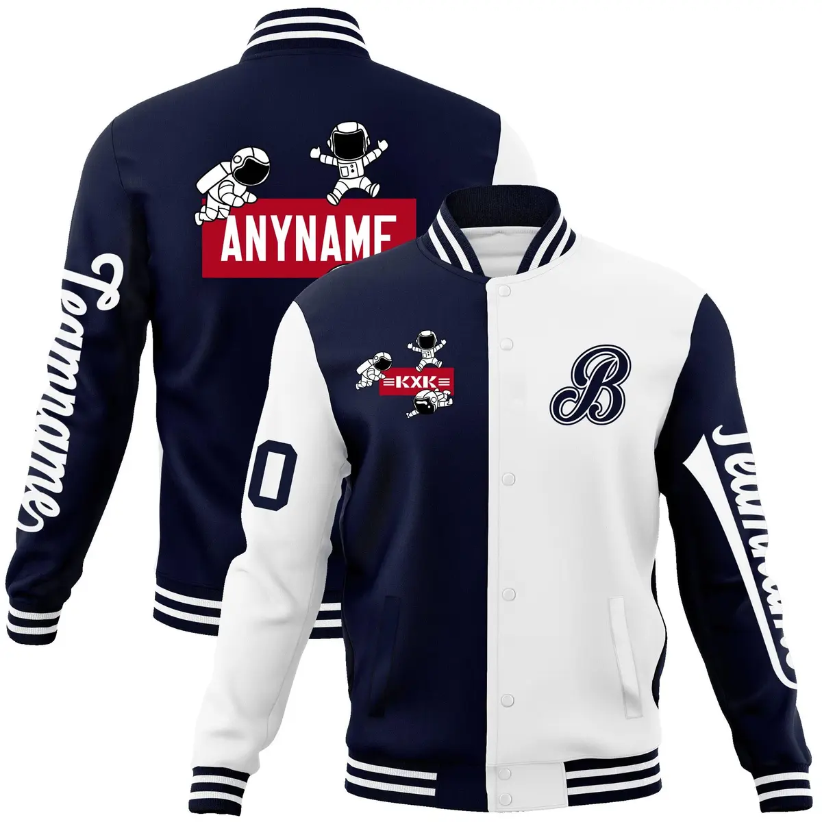Navy White Raglan Varsity Letterman Jacket