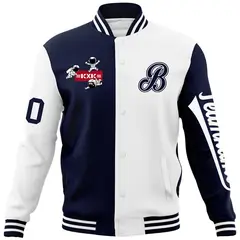 Navy White Raglan Varsity Letterman Jacket 5
