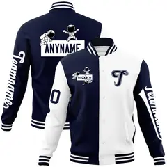 Navy White Raglan Varsity Letterman Jacket