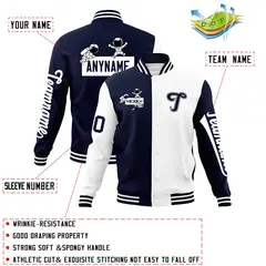 Navy White Raglan Varsity Letterman Jacket 4