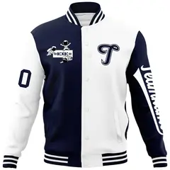 Navy White Raglan Varsity Letterman Jacket 5