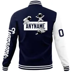 Navy White Raglan Varsity Letterman Jacket 6