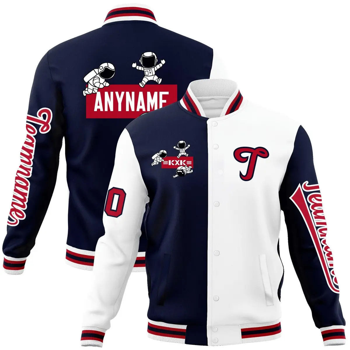 Navy White Raglan Varsity Letterman Jacket