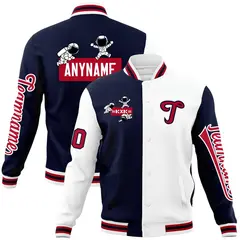 Navy White Raglan Varsity Letterman Jacket