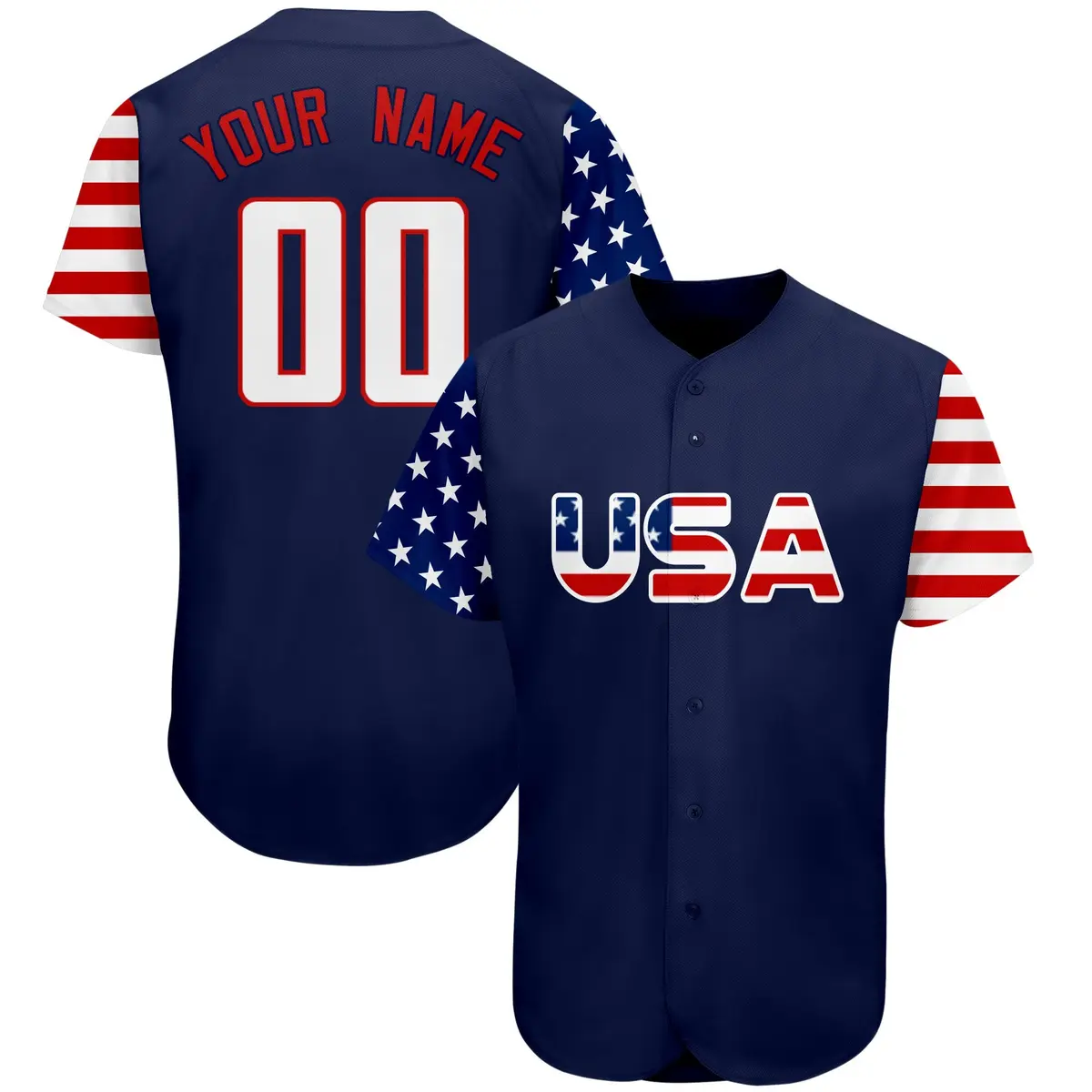 Navy White-Red American Flag Baseball Jersey