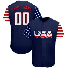 Navy White-Red American Flag Baseball Jersey 1