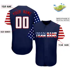 Navy White-Red American Flag Baseball Jersey 2