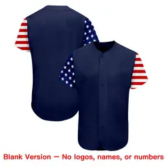 Navy White-Red American Flag Baseball Jersey 7