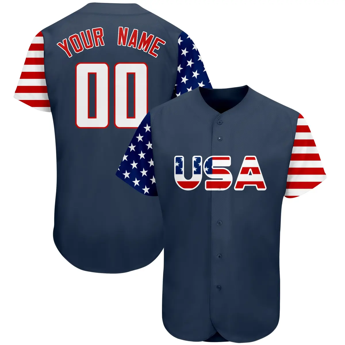 Navy White-Red American Flag Baseball Jersey