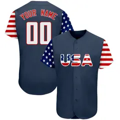 Navy White-Red American Flag Baseball Jersey