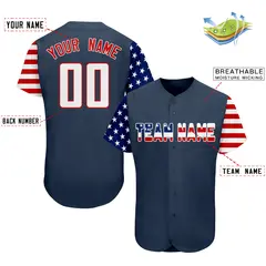 Navy White-Red American Flag Baseball Jersey 2