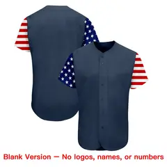 Navy White-Red American Flag Baseball Jersey 7
