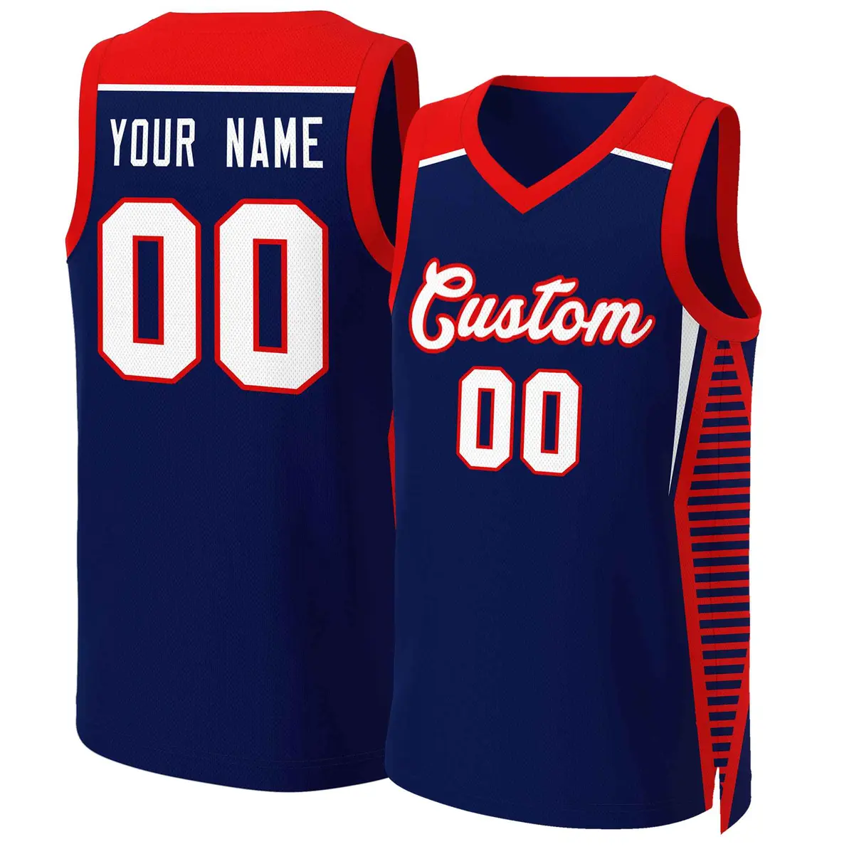 Navy White-Red Classic Mesh Basketball Jersey Tops