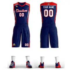 Navy White-Red Classic Mesh Basketball Jersey