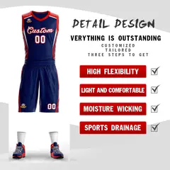 Navy White-Red Classic Mesh Basketball Jersey 2