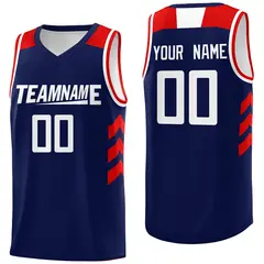 Navy White-Red Classic Mesh Sport Basketball Jersey