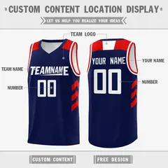 Navy White-Red Classic Mesh Sport Basketball Jersey 2