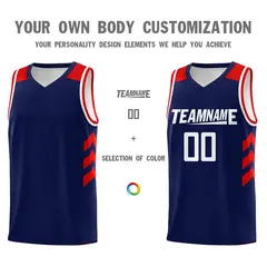 Navy White-Red Classic Mesh Sport Basketball Jersey 3