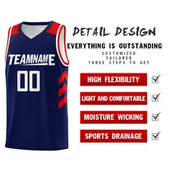 Navy White-Red Classic Mesh Sport Basketball Jersey 4