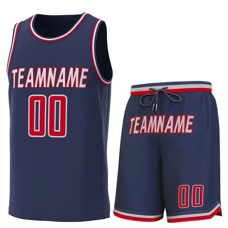 Navy White-Red Classic Sets Basketball Jersey