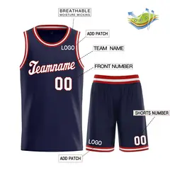 Navy White-Red Classic Sports Uniform Basketball Jersey 3