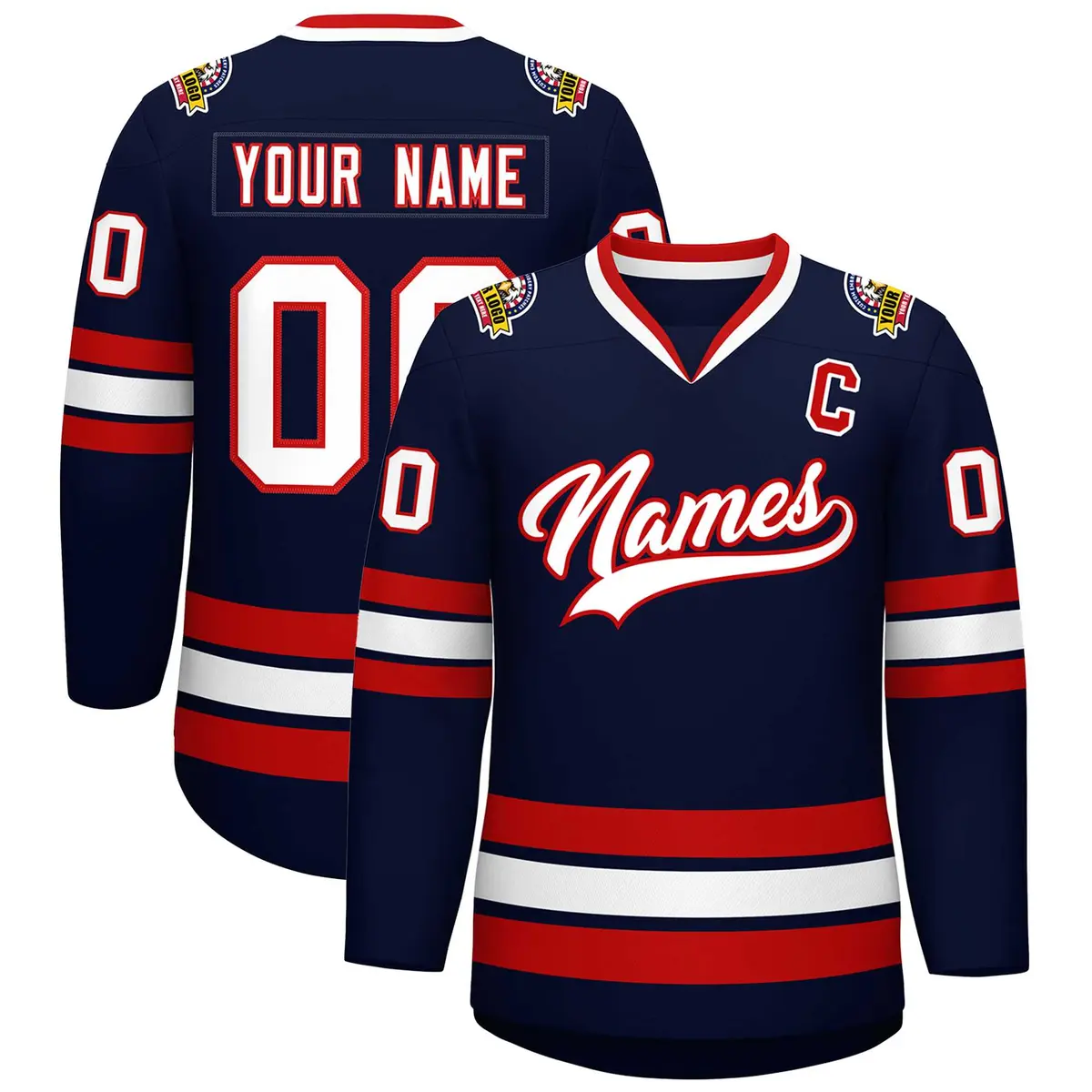 Navy White-Red Classic Style Hockey Jersey