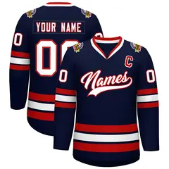 Navy White-Red Classic Style Hockey Jersey
