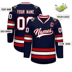 Navy White-Red Classic Style Hockey Jersey 2
