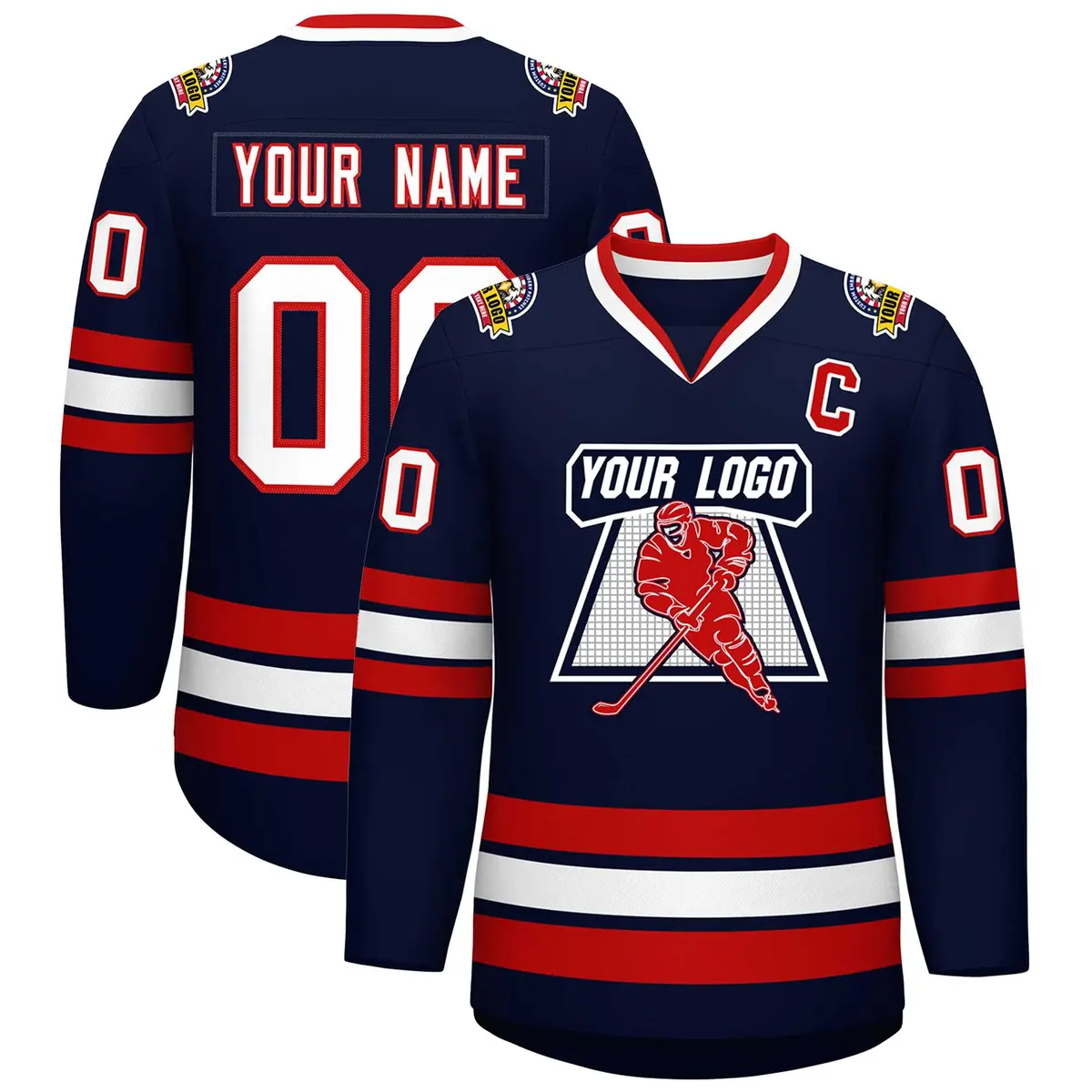 Navy White-Red Classic Style Hockey Jersey