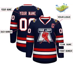 Navy White-Red Classic Style Hockey Jersey 2