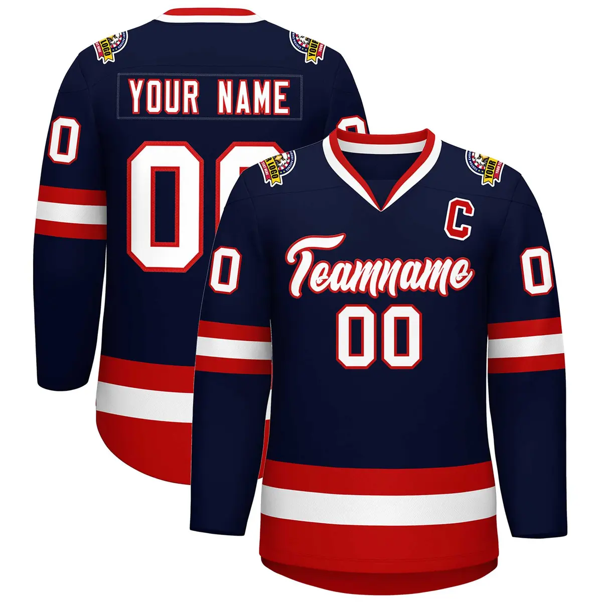 Navy White-Red Classic Style Hockey Jersey