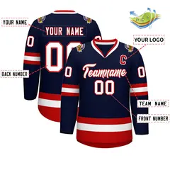 Navy White-Red Classic Style Hockey Jersey 2