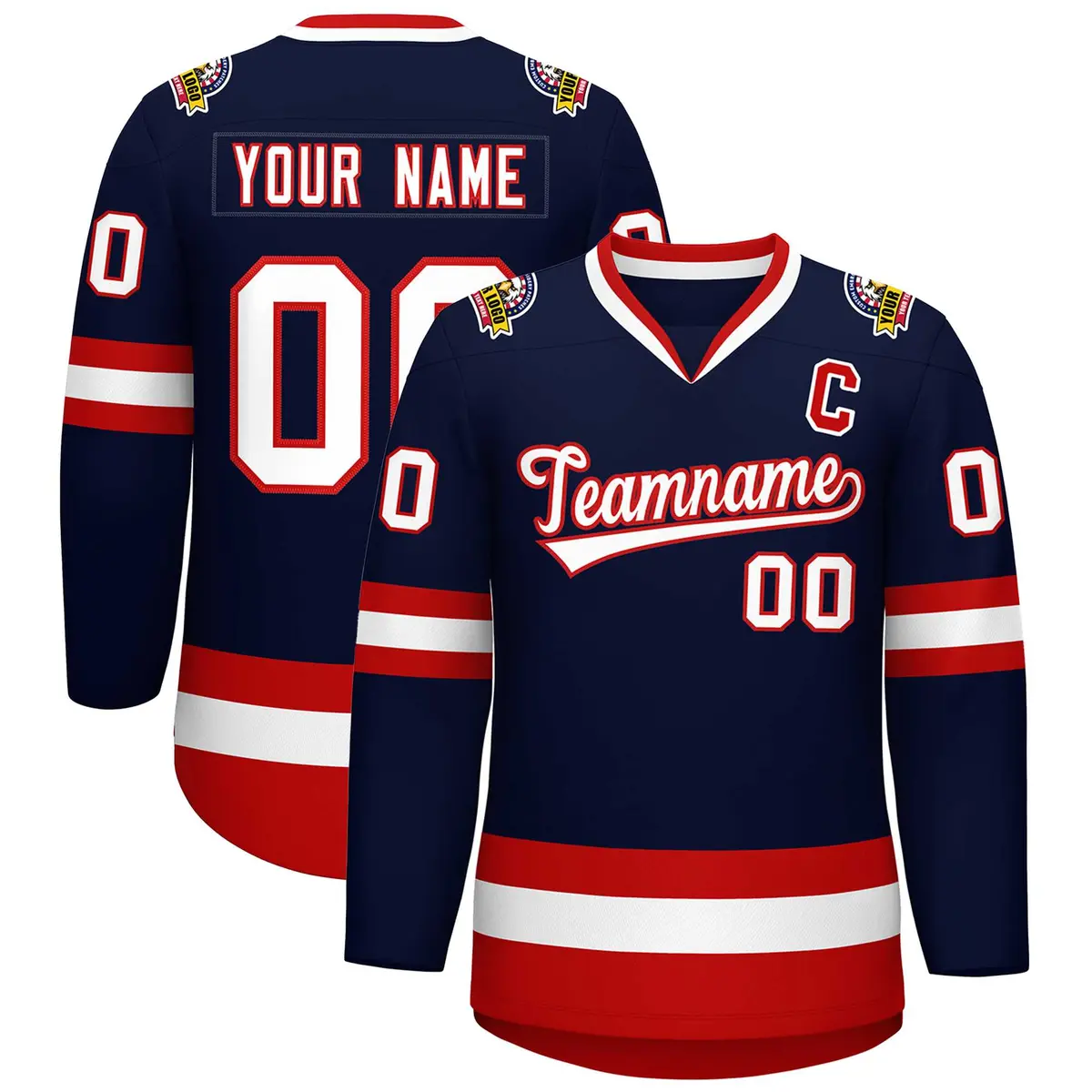 Navy White-Red Classic Style Hockey Jersey