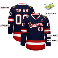 Navy White-Red Classic Style Hockey Jersey 2