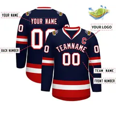 Navy White-Red Classic Style Hockey Jersey 2