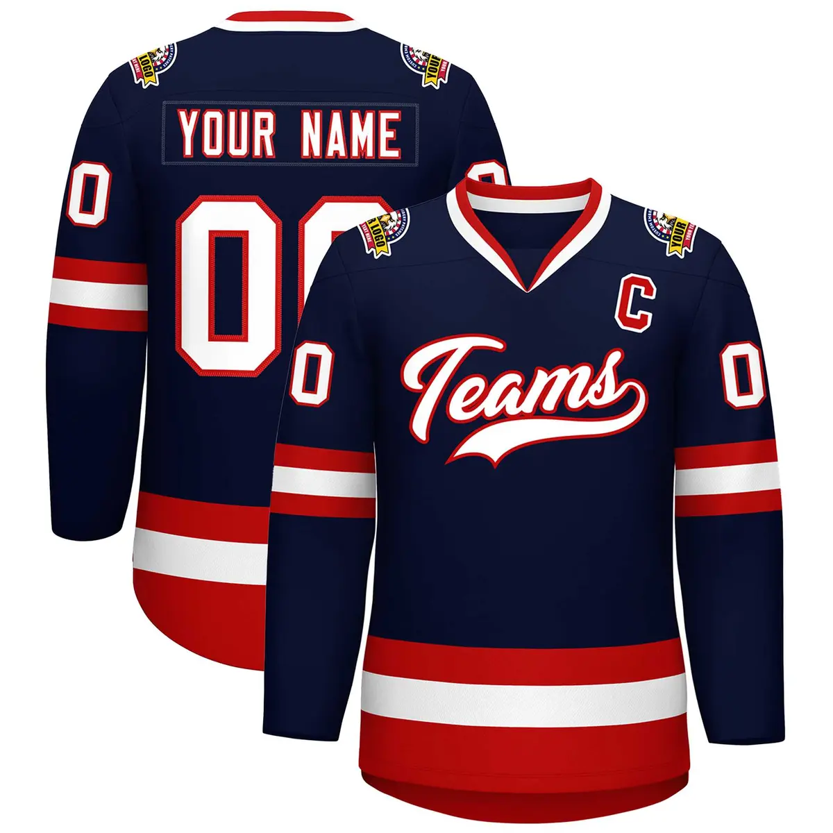 Navy White-Red Classic Style Hockey Jersey