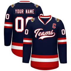 Navy White-Red Classic Style Hockey Jersey 1