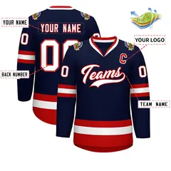 Navy White-Red Classic Style Hockey Jersey 2