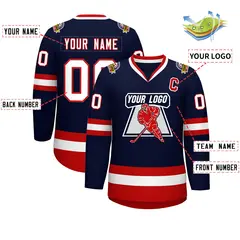 Navy White-Red Classic Style Hockey Jersey 2