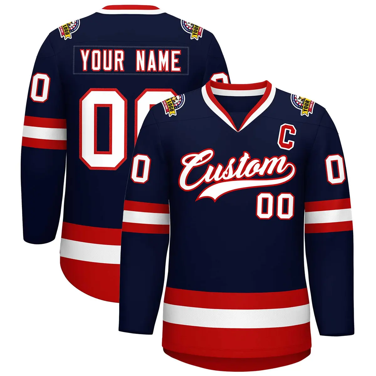 Navy White-Red Classic Style Hockey Jersey
