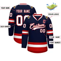 Navy White-Red Classic Style Hockey Jersey 2