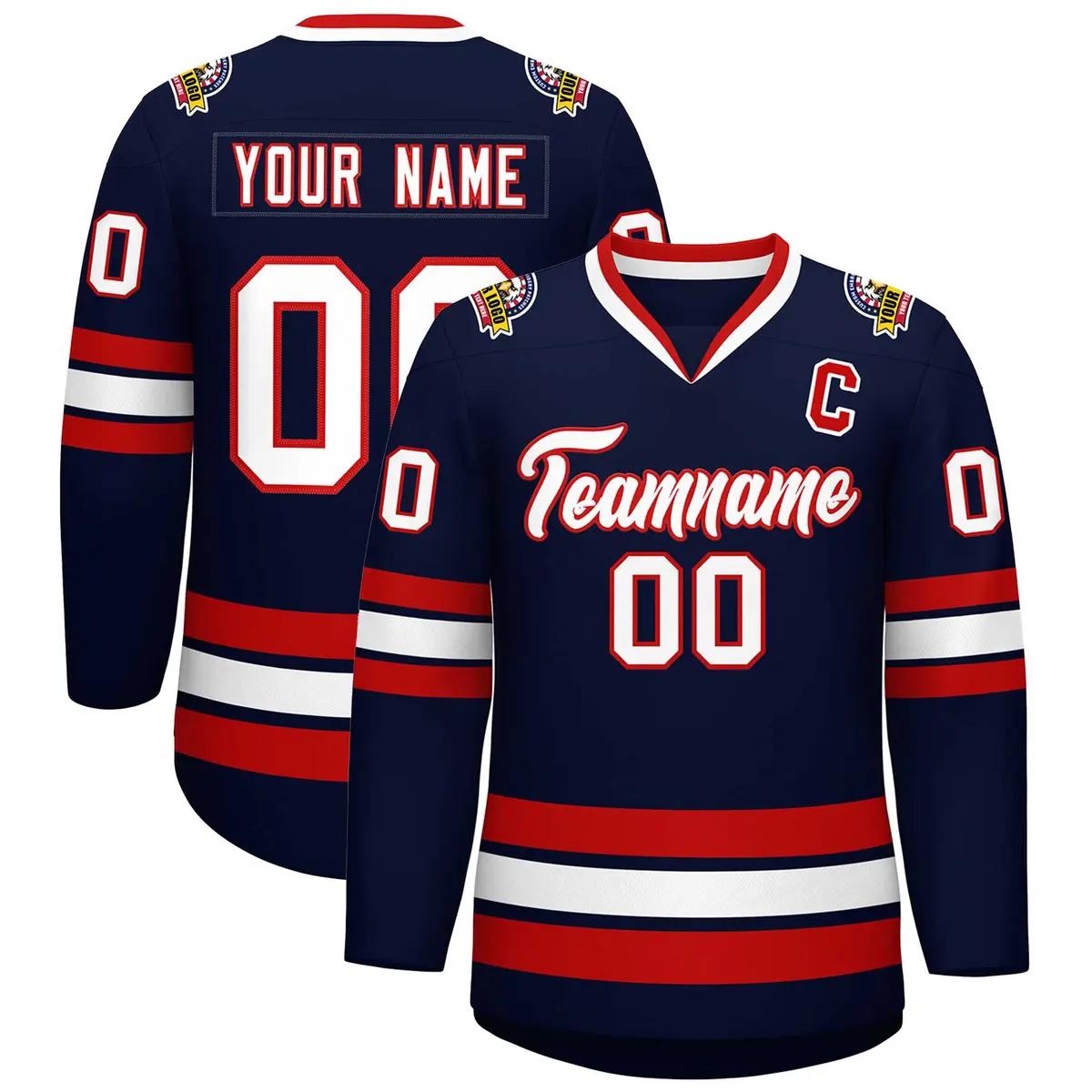 Navy White-Red Classic Style Hockey Jersey