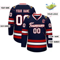 Navy White-Red Classic Style Hockey Jersey 2
