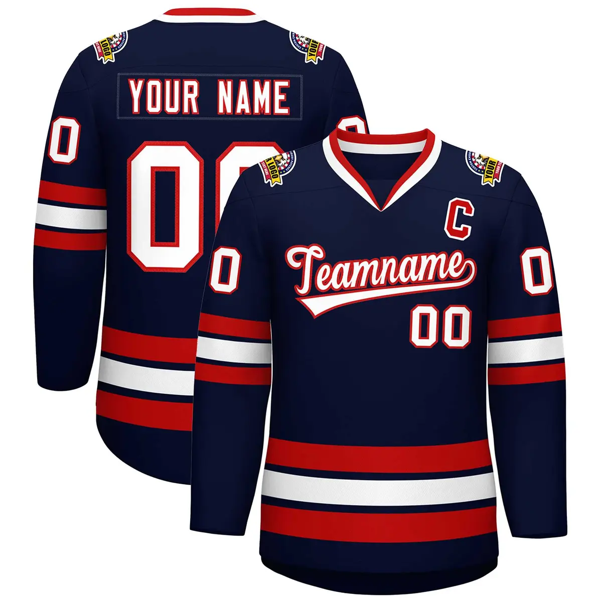 Navy White-Red Classic Style Hockey Jersey